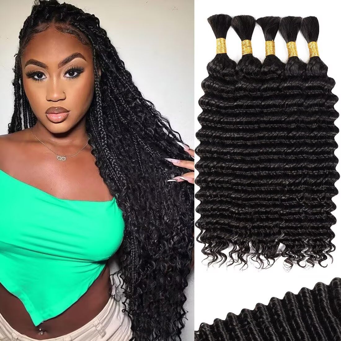 YUTU 160g five-bundle curly hair for 16-inch deep-wave boho braids
