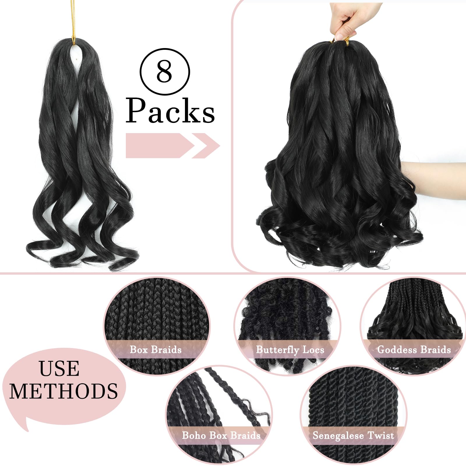 Yuuyee French Curl Braiding Hair 14inch bouncy loose wave texture for stylish looks.