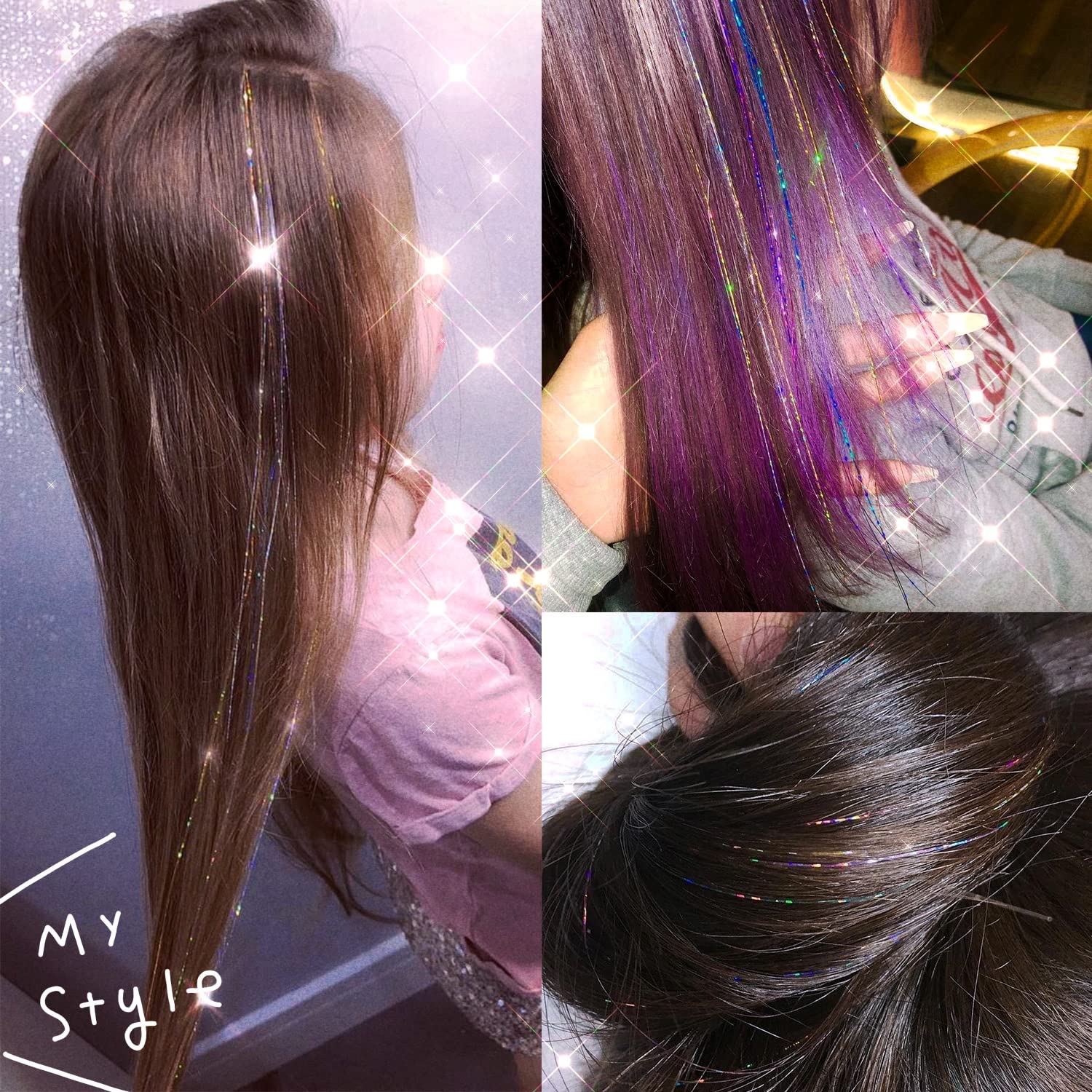 YUUYEE Hair Tinsel Kit color palette offers 12 shades for festive styles