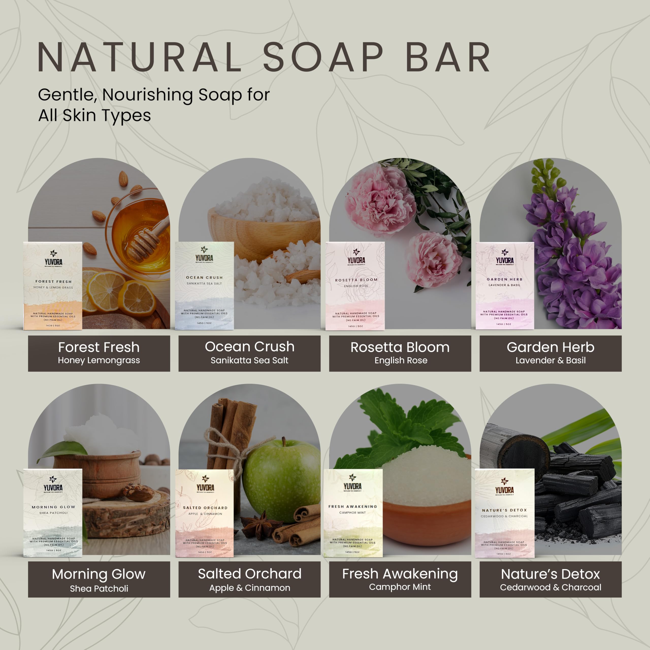Yuvora Lavender Basil soap bar, calming scent for daily cleansing.