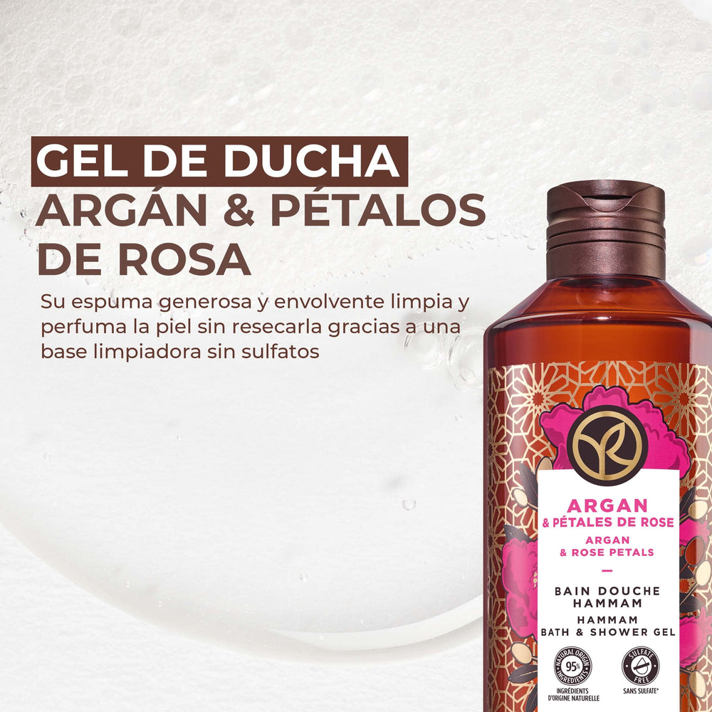 Yves Rocher Argan and Rose Bath Gel creamy texture prepared for pampering showers.