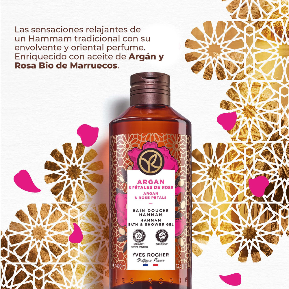 Yves Rocher Argan and Rose Bath Gel lather on skin for a relaxing shower.