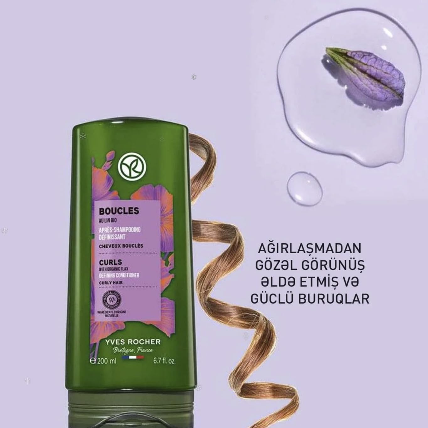 Yves Rocher Curls Conditioner creates defined, bouncy curls.