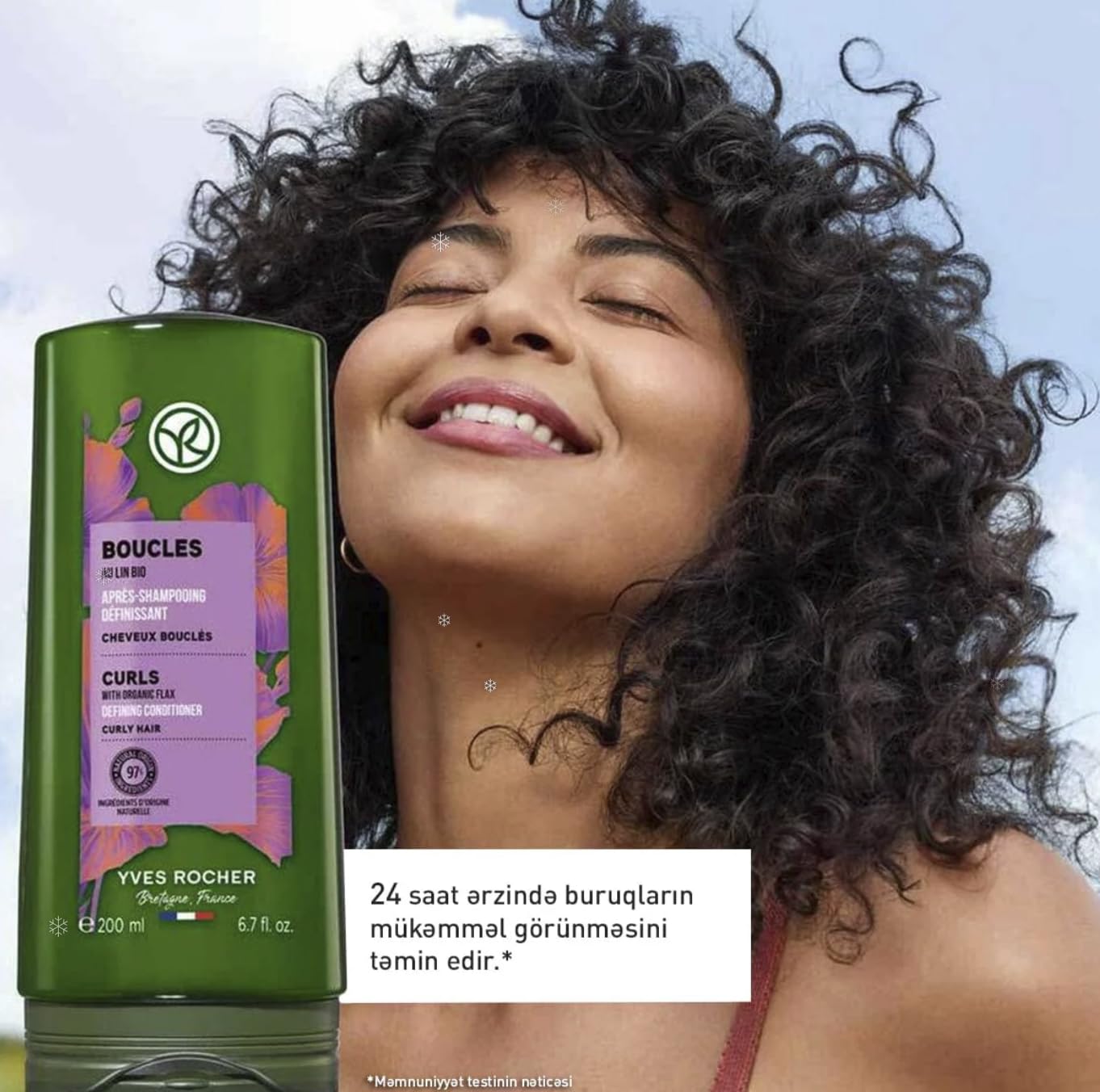 Organic linseed ingredient highlighted on Yves Rocher conditioner packaging signals nourishment.