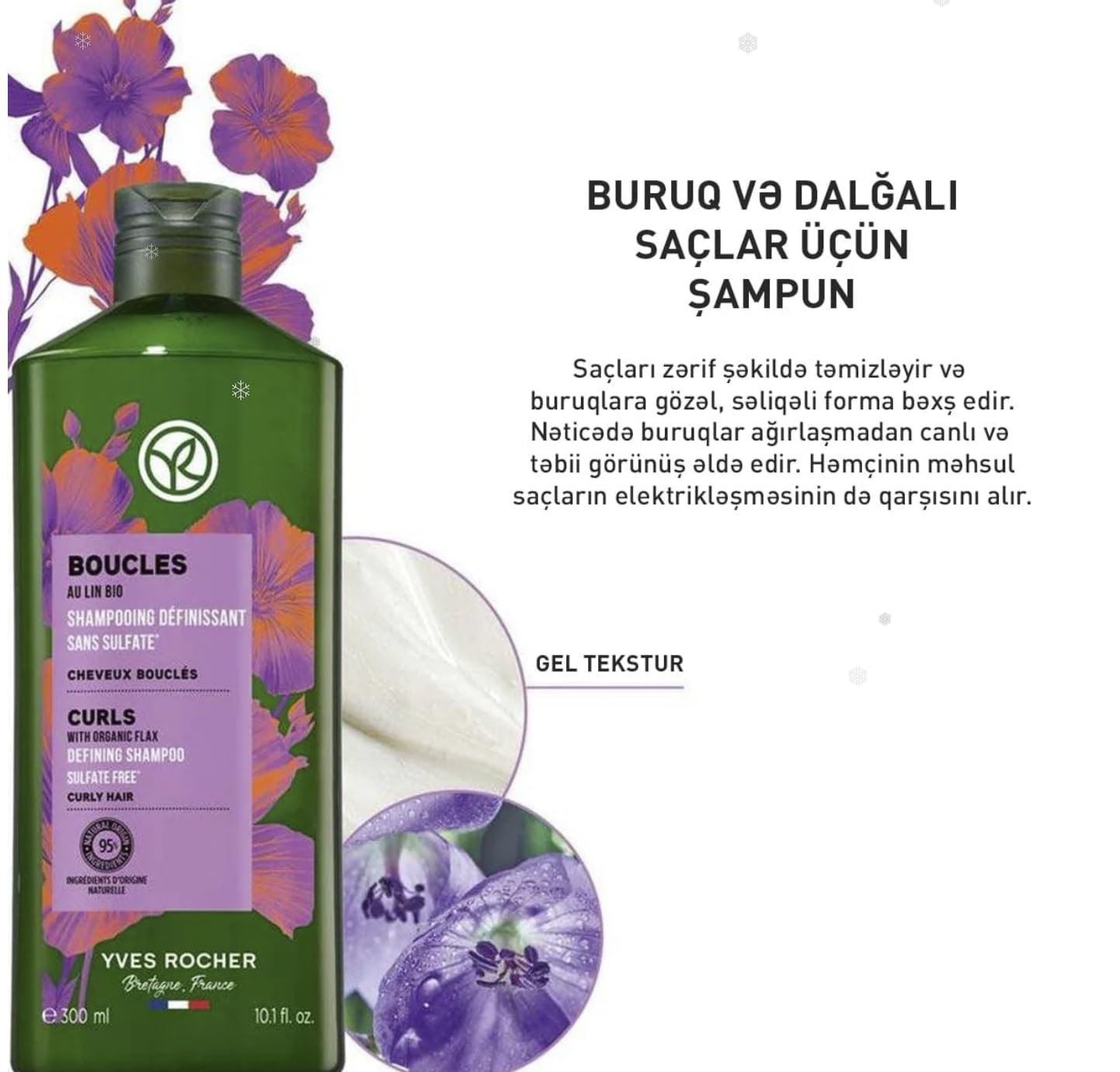 Yves Rocher Curls Shampoo finish adds soft shine to curls.