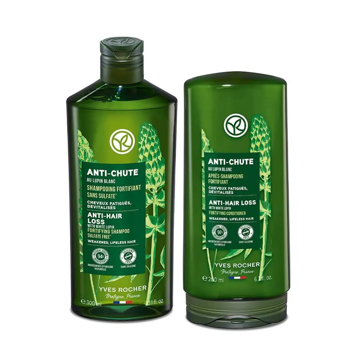 Yves Rocher Duet shampooing au lupin blanc fortifiant et démêlant pour cheveux plus faciles à coiffer