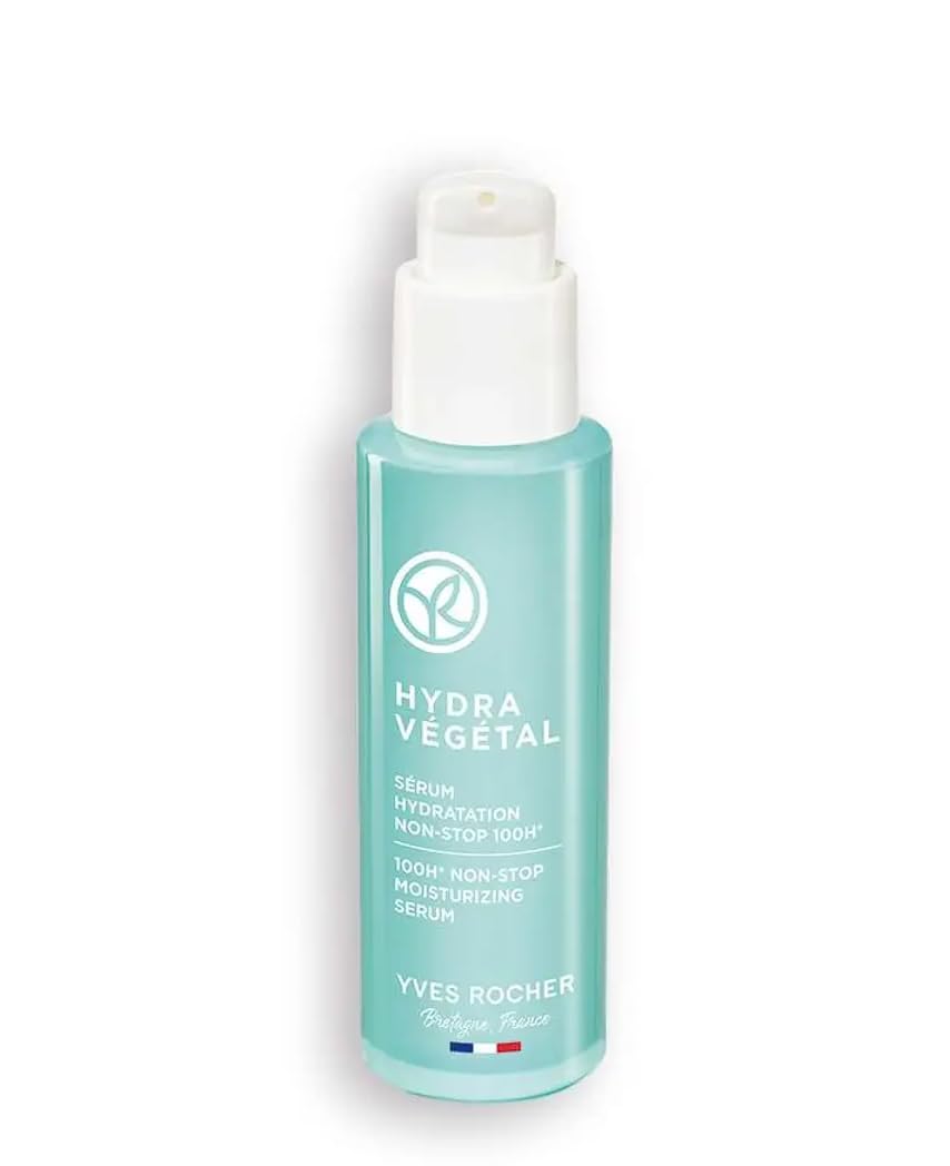 Yves Rocher Hydra Vegetal serum bottle closeup highlighting long-lasting hydration