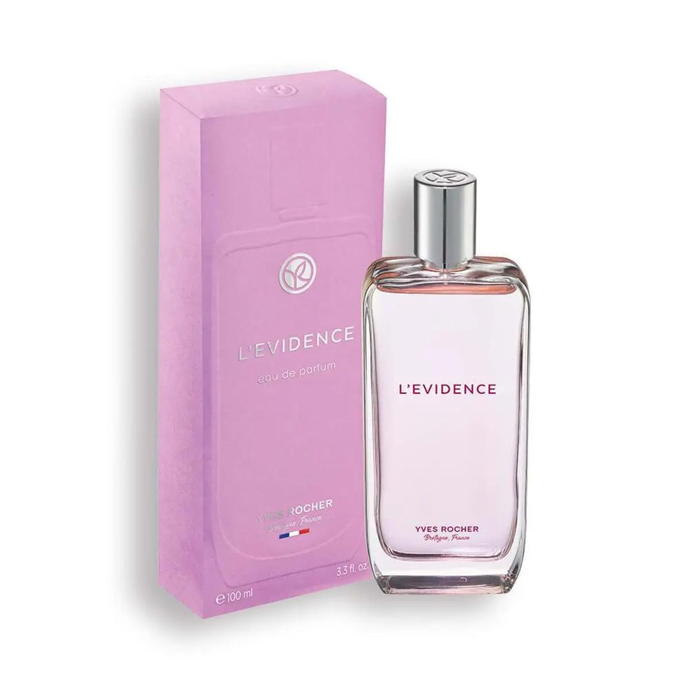 Yves Rocher L’Evidence bottle on display, highlighting a refined floral fragrance