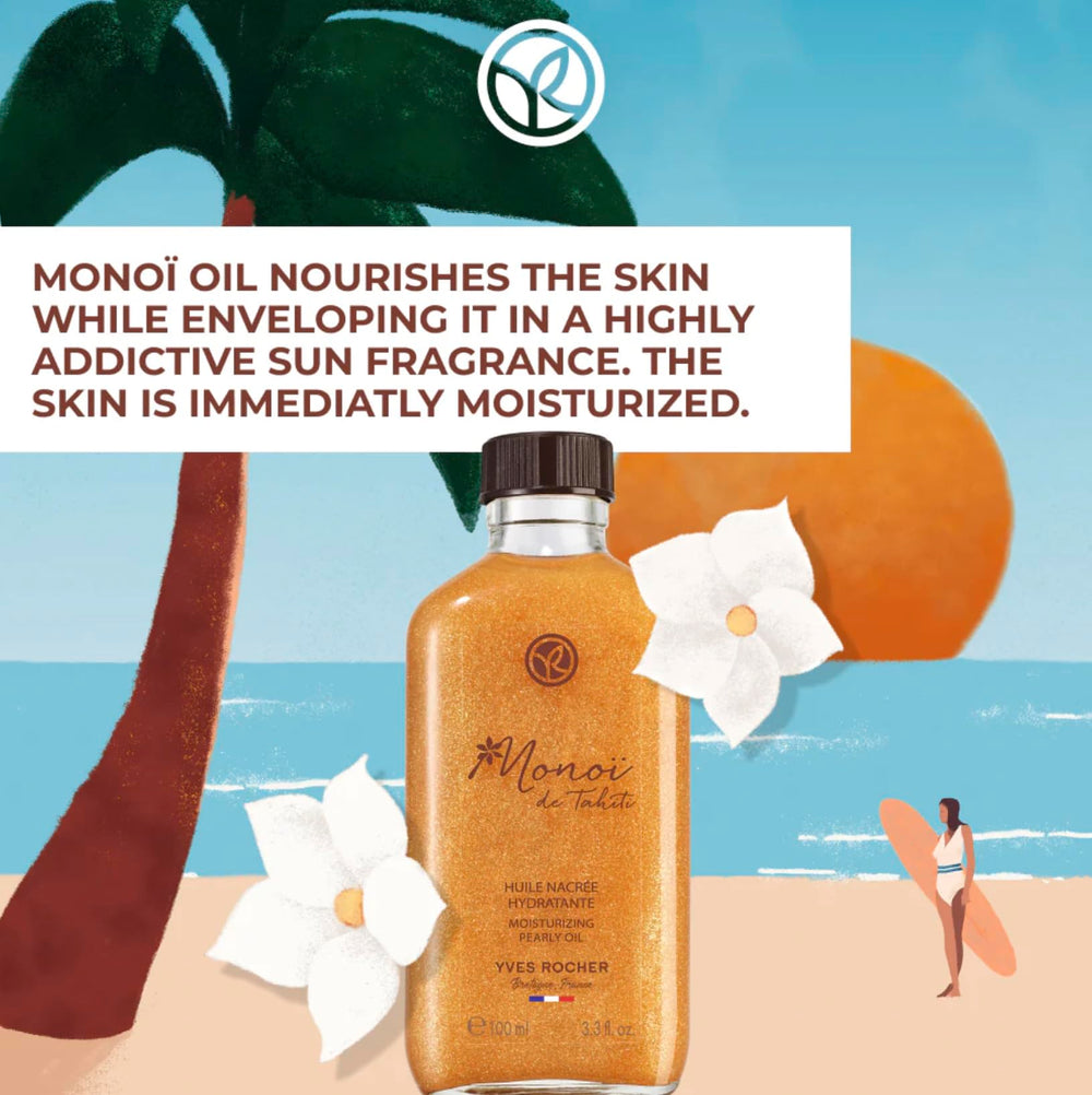 Yves Rocher Monoï Tahiti oil scent highlighting exotic tiare fragrance.