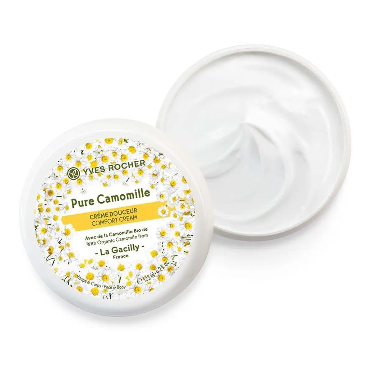 Yves Rocher Pure Calmille face and body cream in use for ultra-soft skin