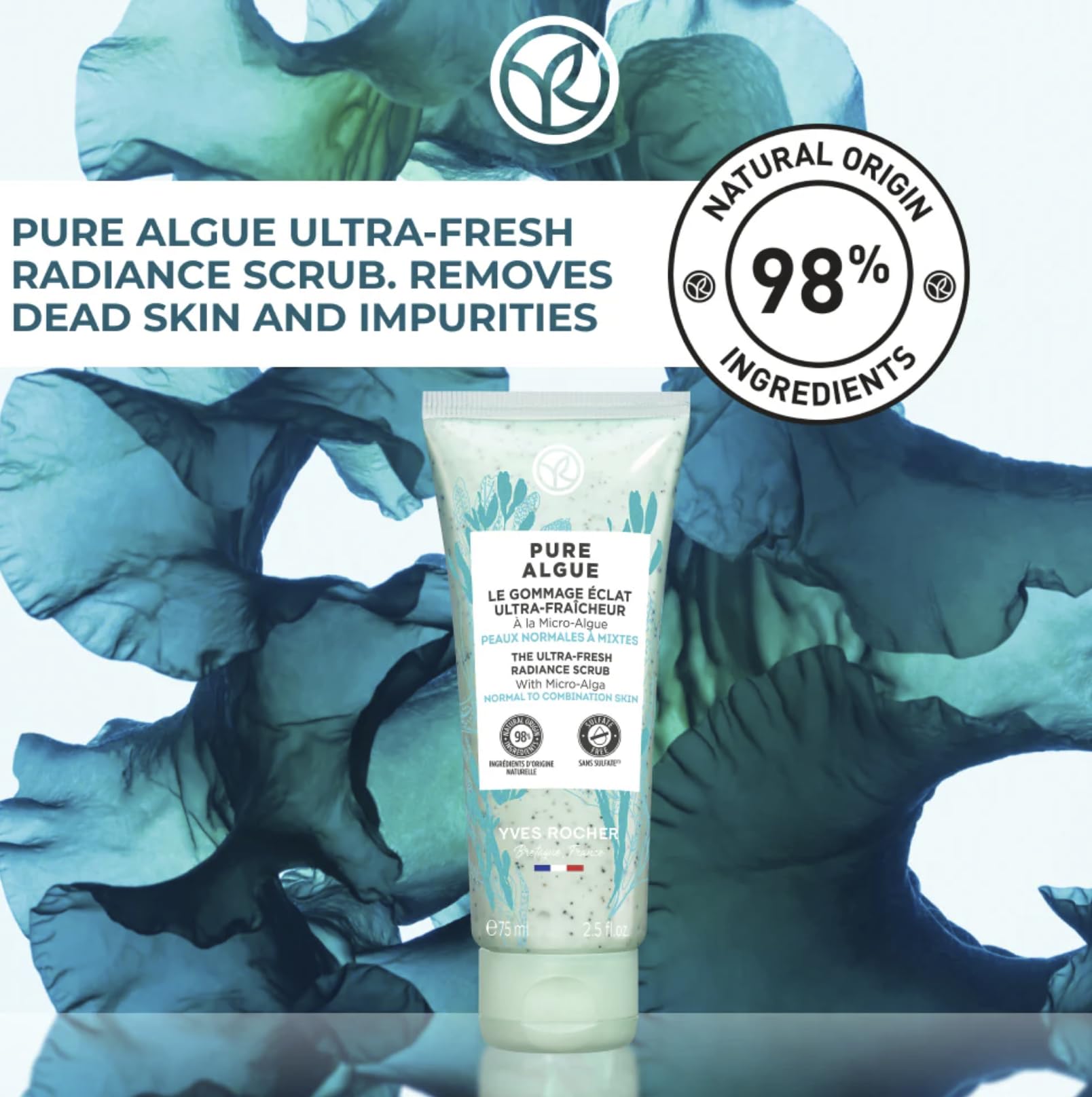 After-use radiant skin with Yves Rocher Pure Algue formula and botanicals