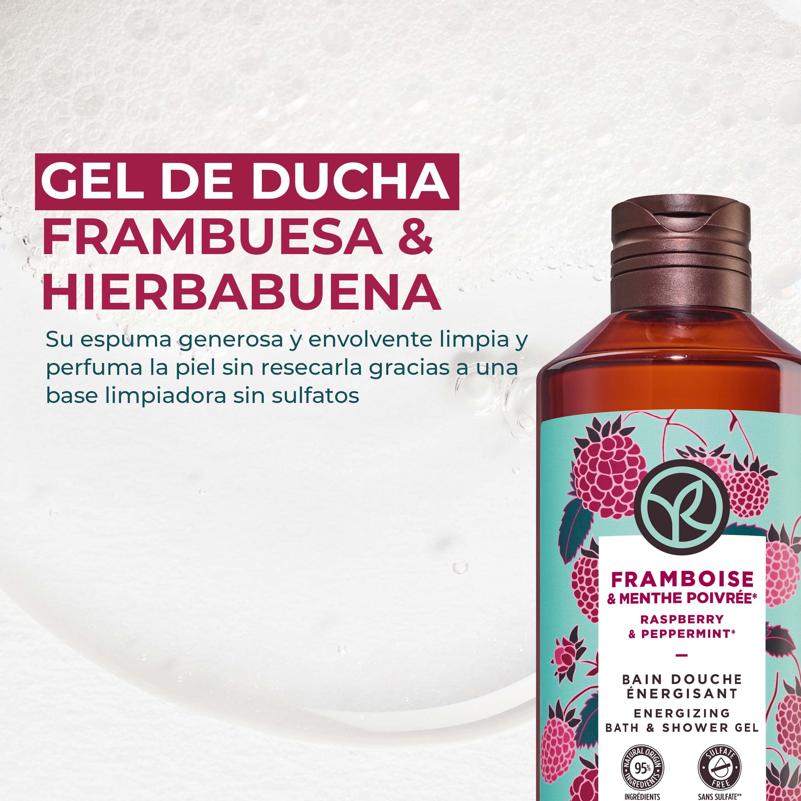 Yves Rocher raspberry-peppermint-cream-texture close-up showing creamy milky consistency for sensitive skin.