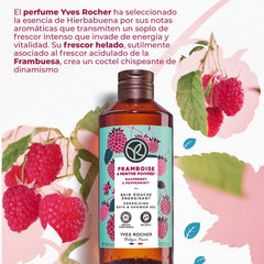 Yves Rocher Raspberry Peppermint gel in a lather demonstration highlighting refreshing cleanse.