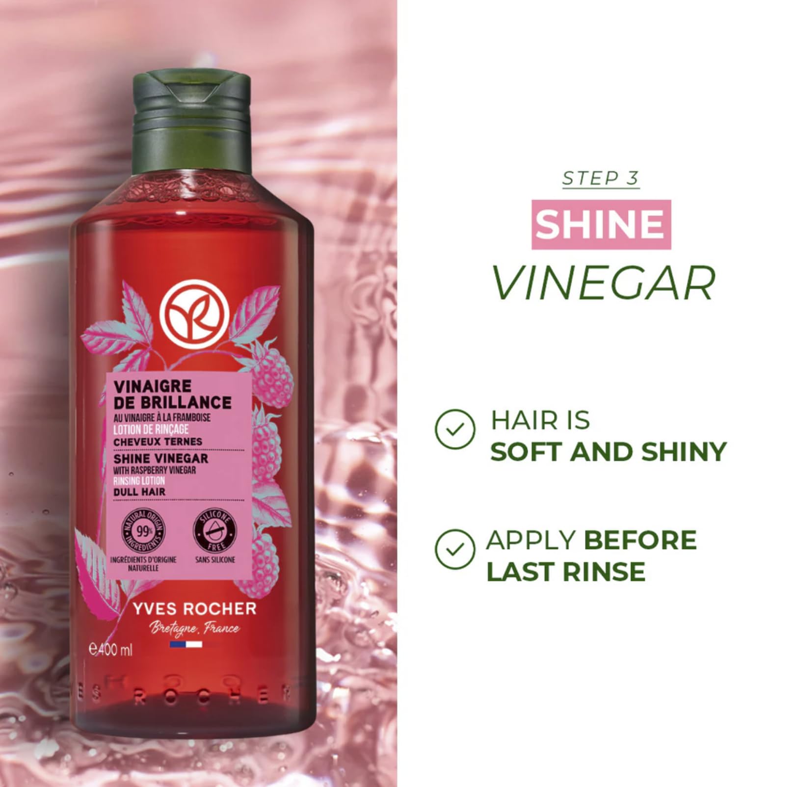 Yves Rocher set display packaging showcasing raspberry vinegar and shampoo duo