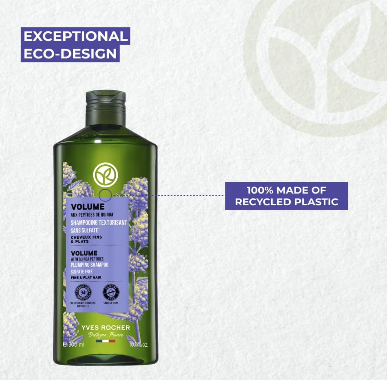 Yves Rocher Volume Plumping Shampoo helps densify the hair shaft