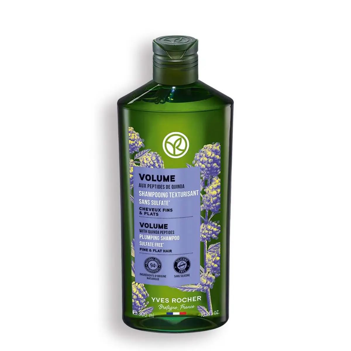 Yves Rocher Volume Plumping Shampoo quinoa bottle showing root lift potential