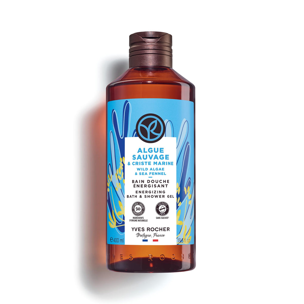 Yves Rocher Wild Algae Sea Fennel shower gel bottle for gentle cleansing and dry-skin care