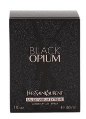 YSL Black Opium Extreme bottle close-up label shows vanilla and coffee hints.