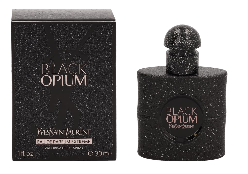 YSL Black Opium Extreme bottle front view, ideal for evening wear.