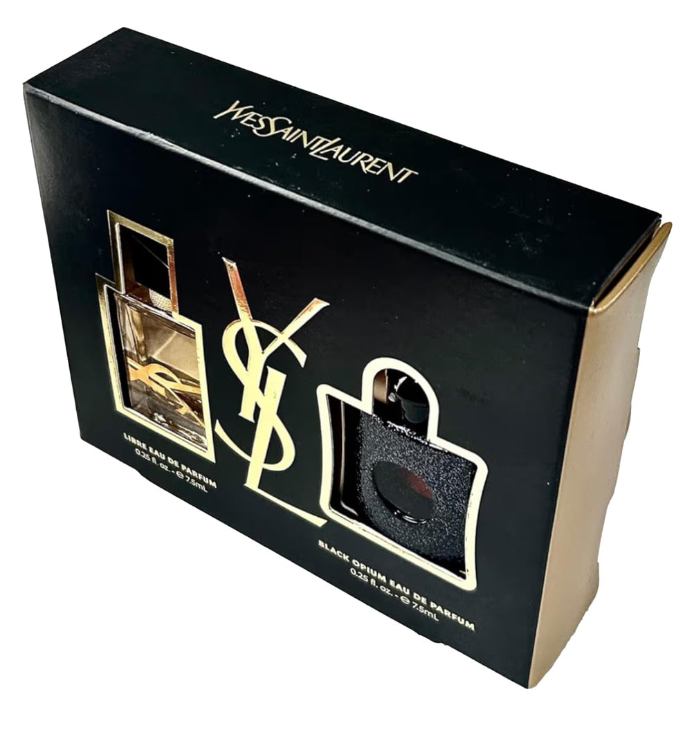 Front view of Black Opium mini bottle in set for travel