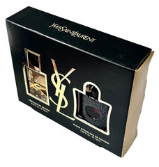 Front view of Black Opium mini bottle in set for travel
