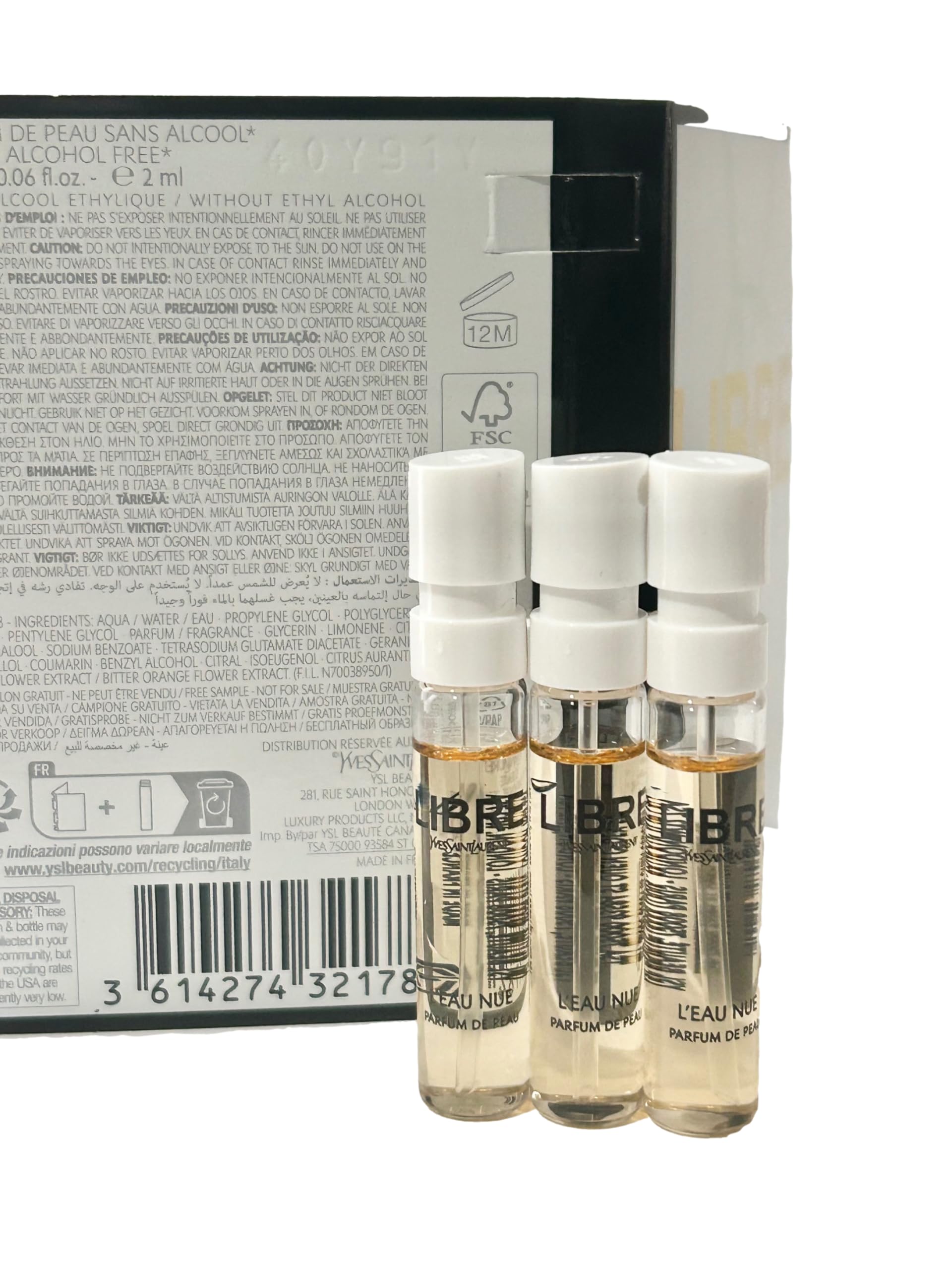 YSL Libre Eau Nue travel size box showing portable fragrance trio