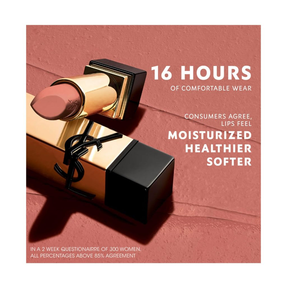 Yves Saint Laurent Rouge Pur Couture N11 application close-up emphasizes smooth glide and comfortable wear.