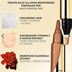 Swatch on skin shows peach tone brightening under-eye and high points