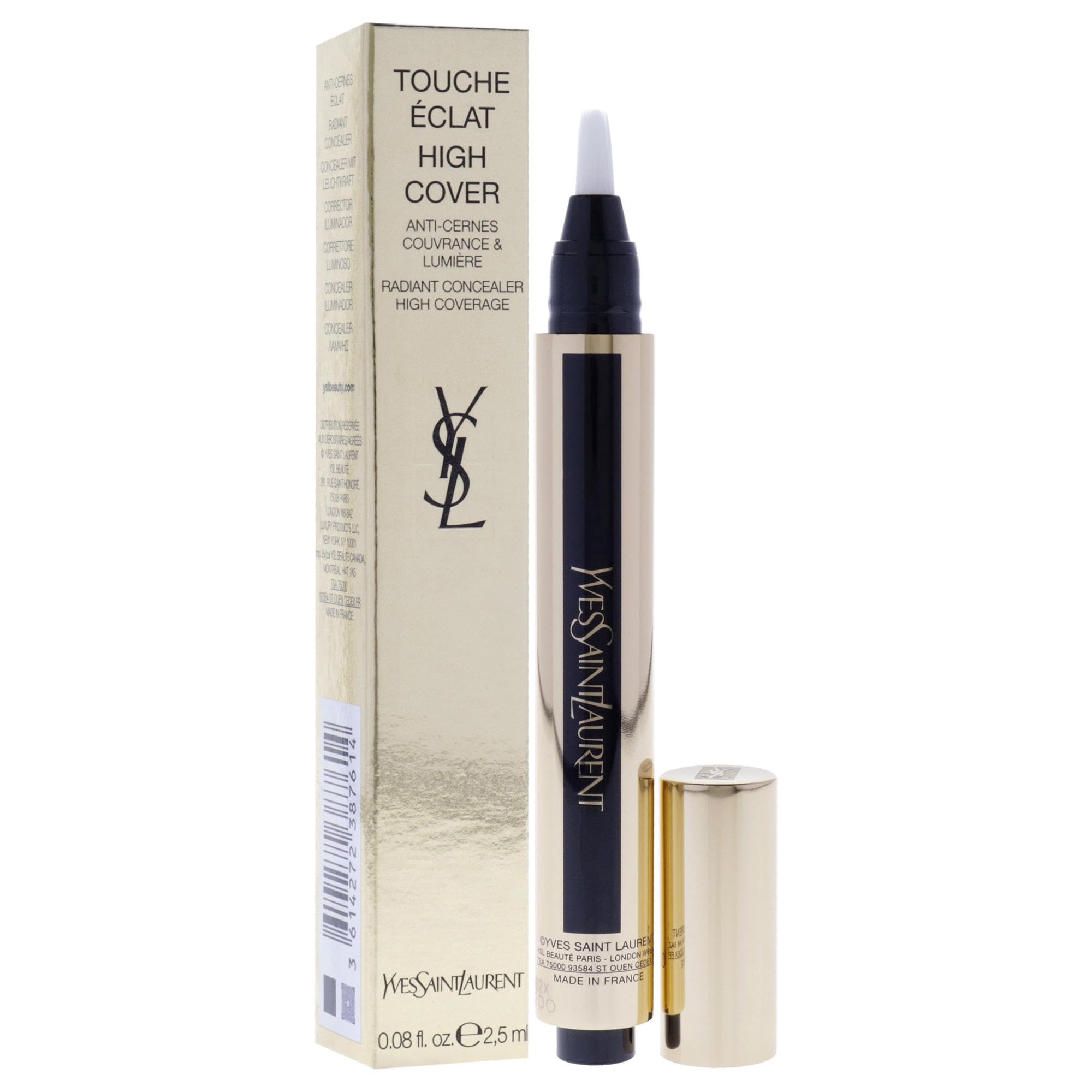 YSL Touche Eclat High Cover close-up of formula texture and glass bottle