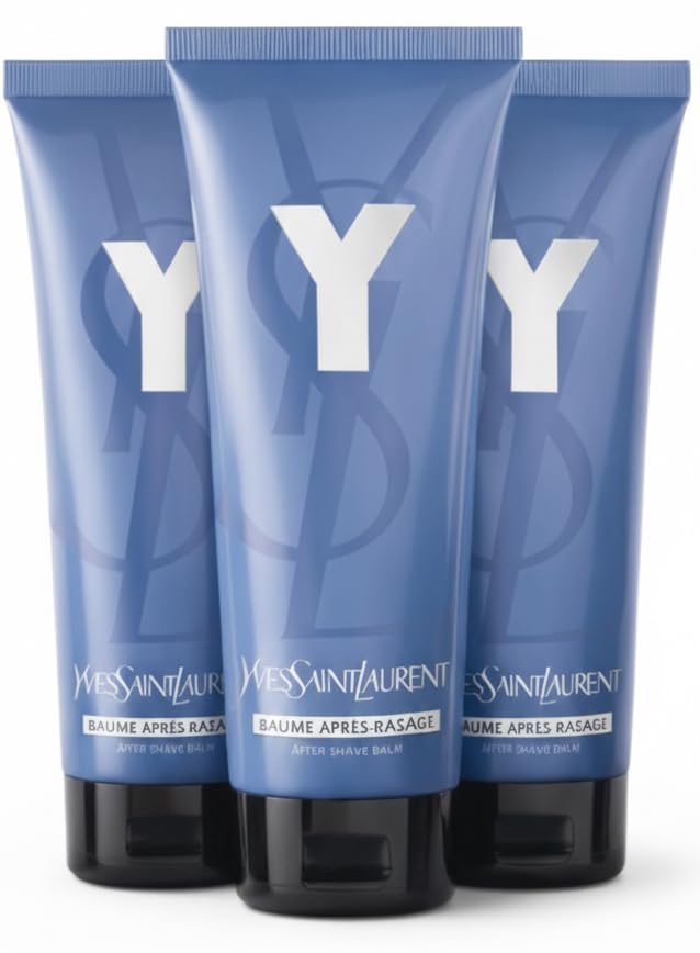 Yves Saint Laurent Y after shave balm 3-pack tubes, front view shows compact hydration.