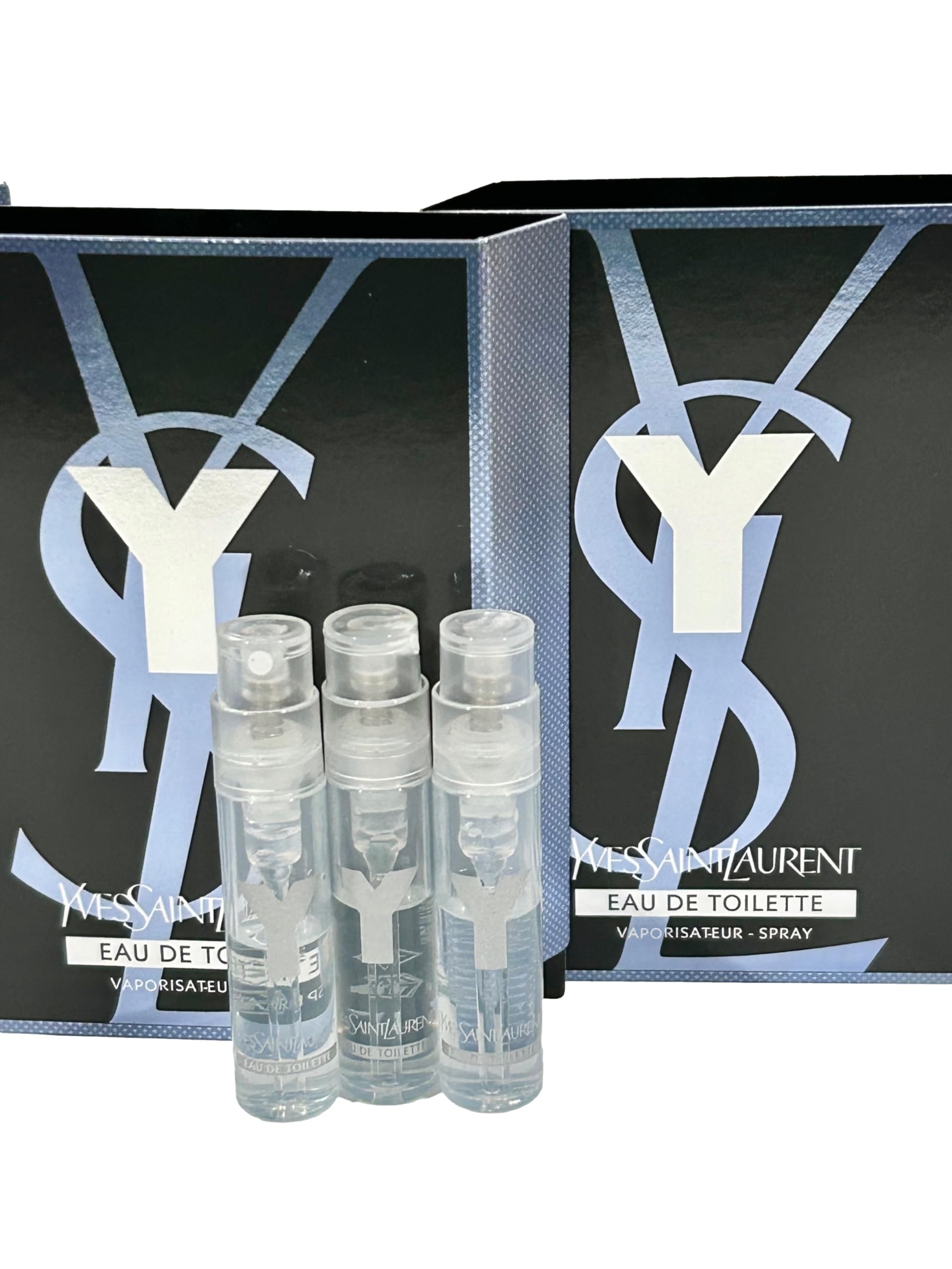 Yves Saint Laurent Y Men sample vials display for easy scent comparison.