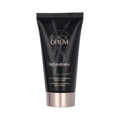 YSL Black Opium shimmering moisture fluid bottle, front view, luxurious body hydration ready for daily routine.