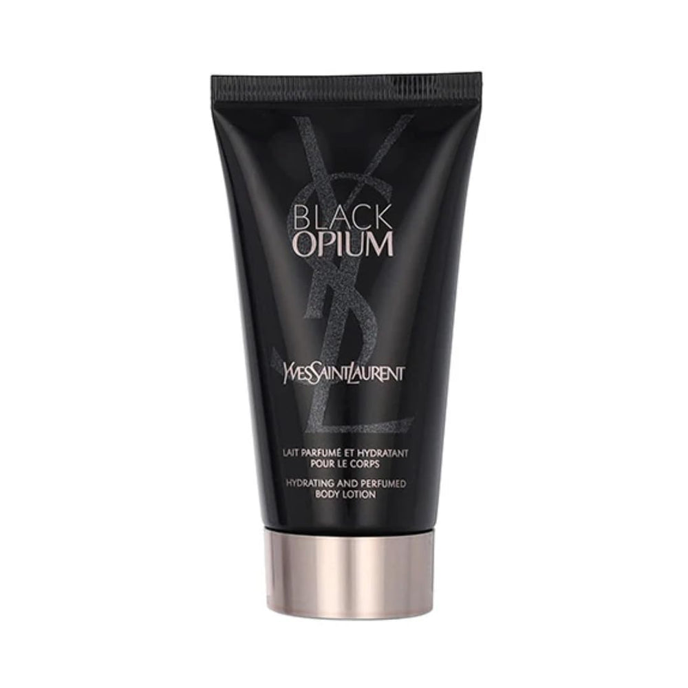 YSL Black Opium shimmering moisture fluid, texture application view, fast-absorbing hydration for skin.