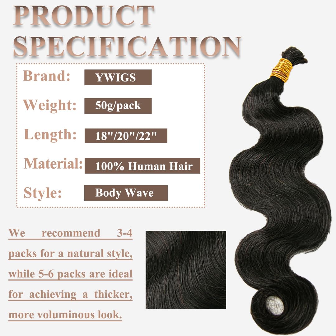 YWIGS virgin human hair no weft braiding, ready for long-lasting styles.