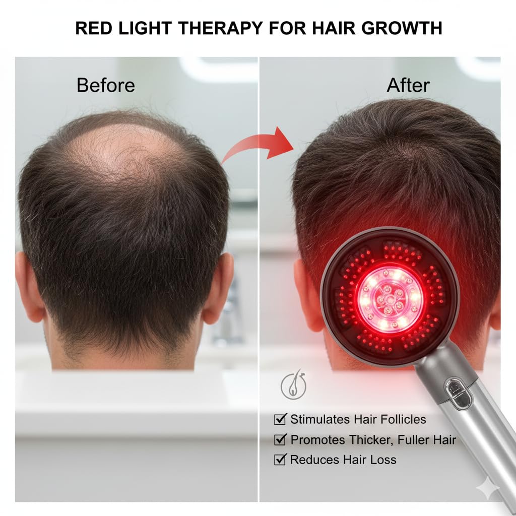 YXYOUNG scalp massager showing red light therapy for relaxation and scalp comfort.
