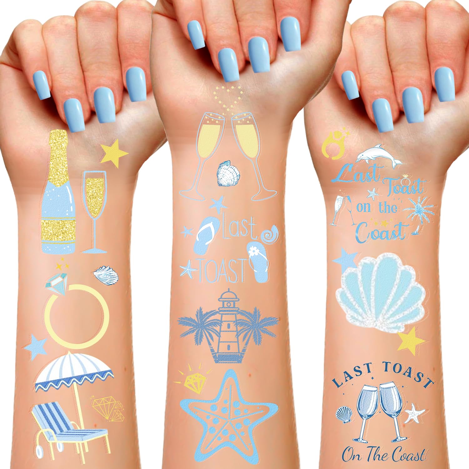 YYMYMGJ blue seashell tattoo sheet for beach bachelorette party decor