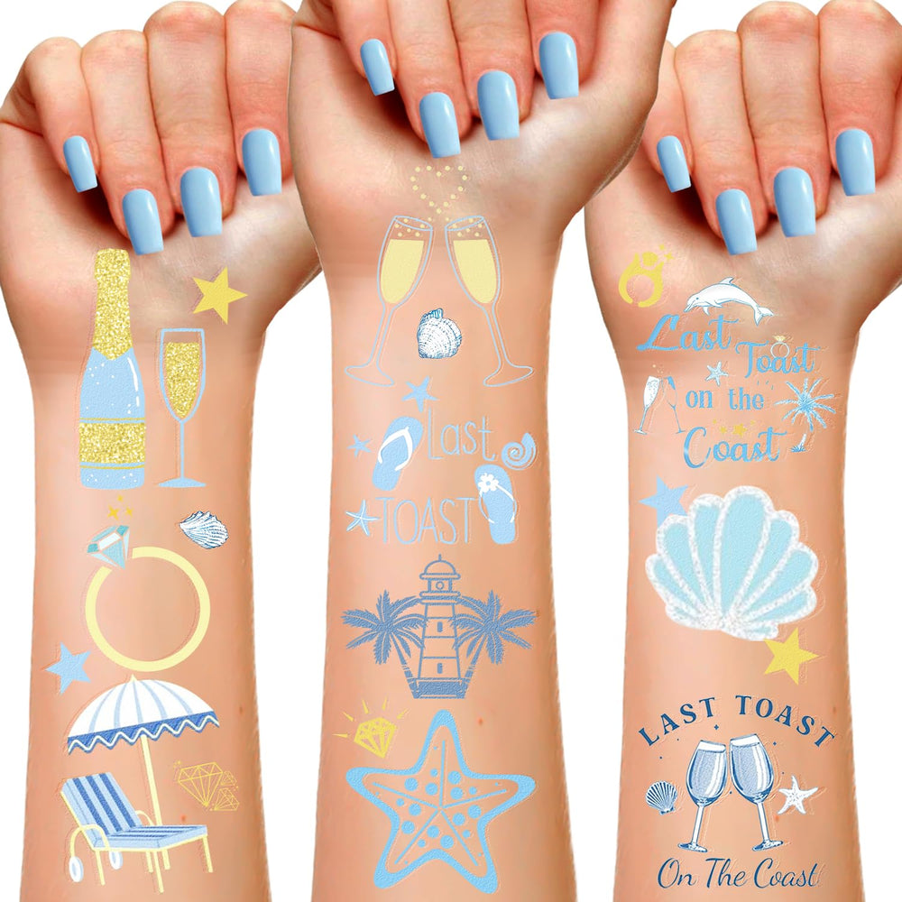 YYMYMGJ blue seashell tattoo sheet for beach bachelorette party decor