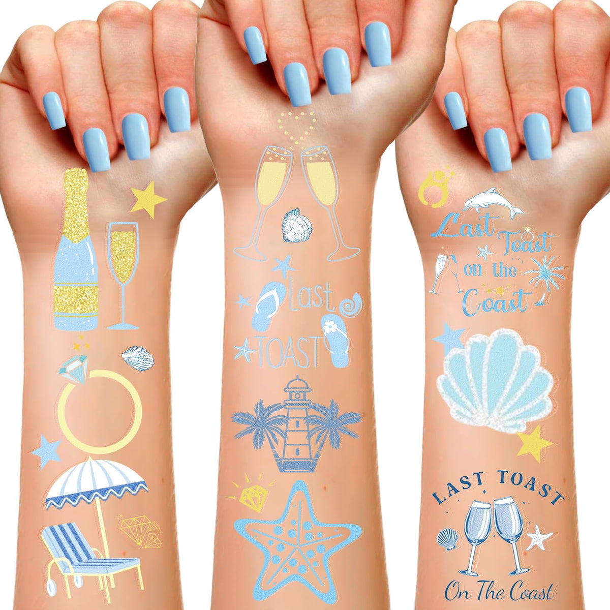 YYMYMGJ blue seashell tattoo sheet for beach bachelorette party decor