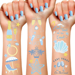 YYMYMGJ blue seashell tattoo sheet for beach bachelorette party decor