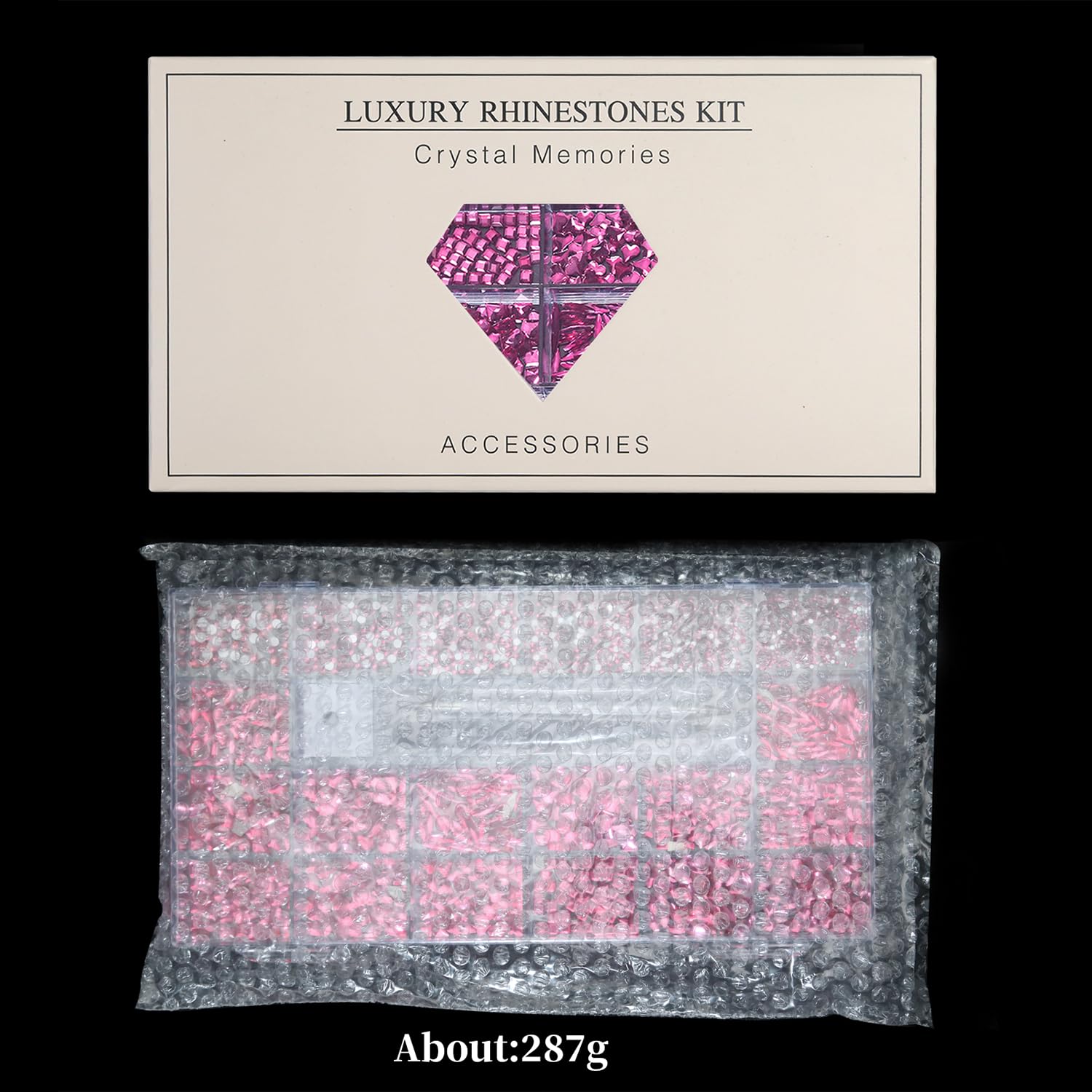 Yzzseven premium packaging keeps rhinestones organized and protected.