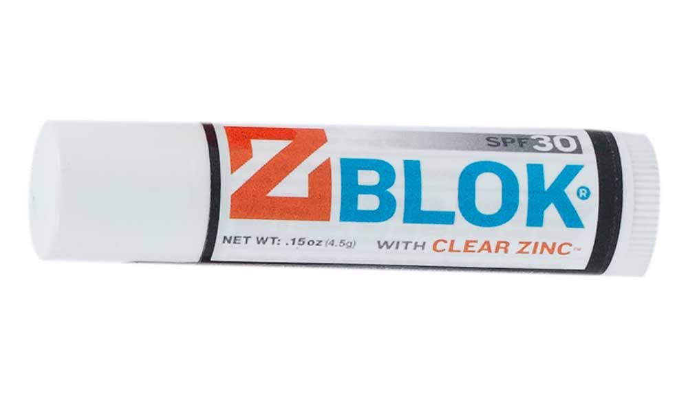 Z Blok SPF 30 lip balm application demonstrates mineral-based sun protection.