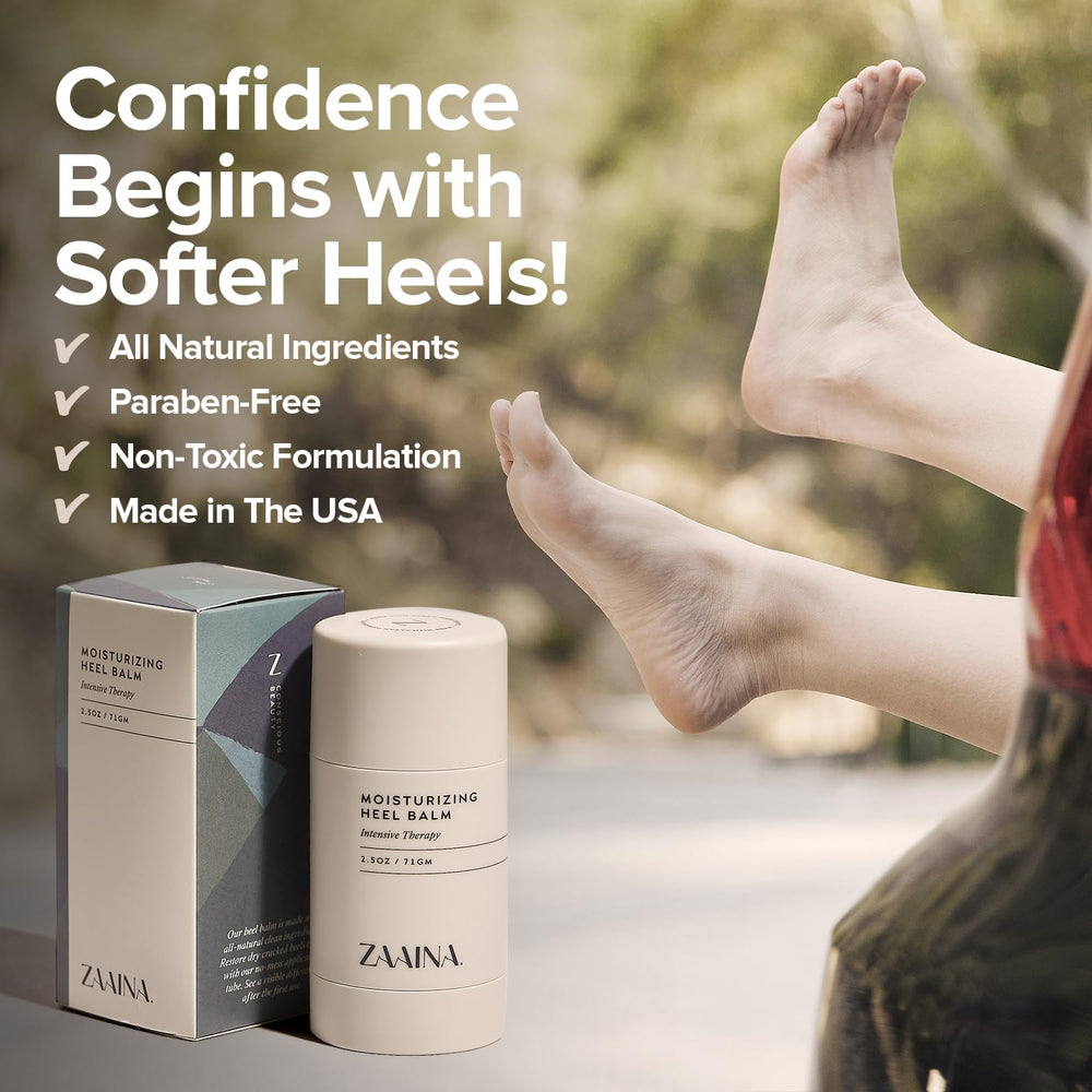 ZAAINA balm softens dry, cracked heels with visible smoothing action.