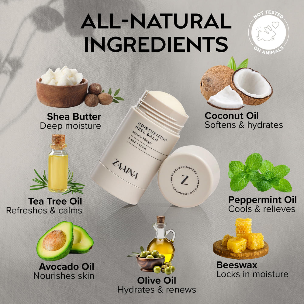 ZAAINA balm with shea butter and avocado oil nourishes skin.