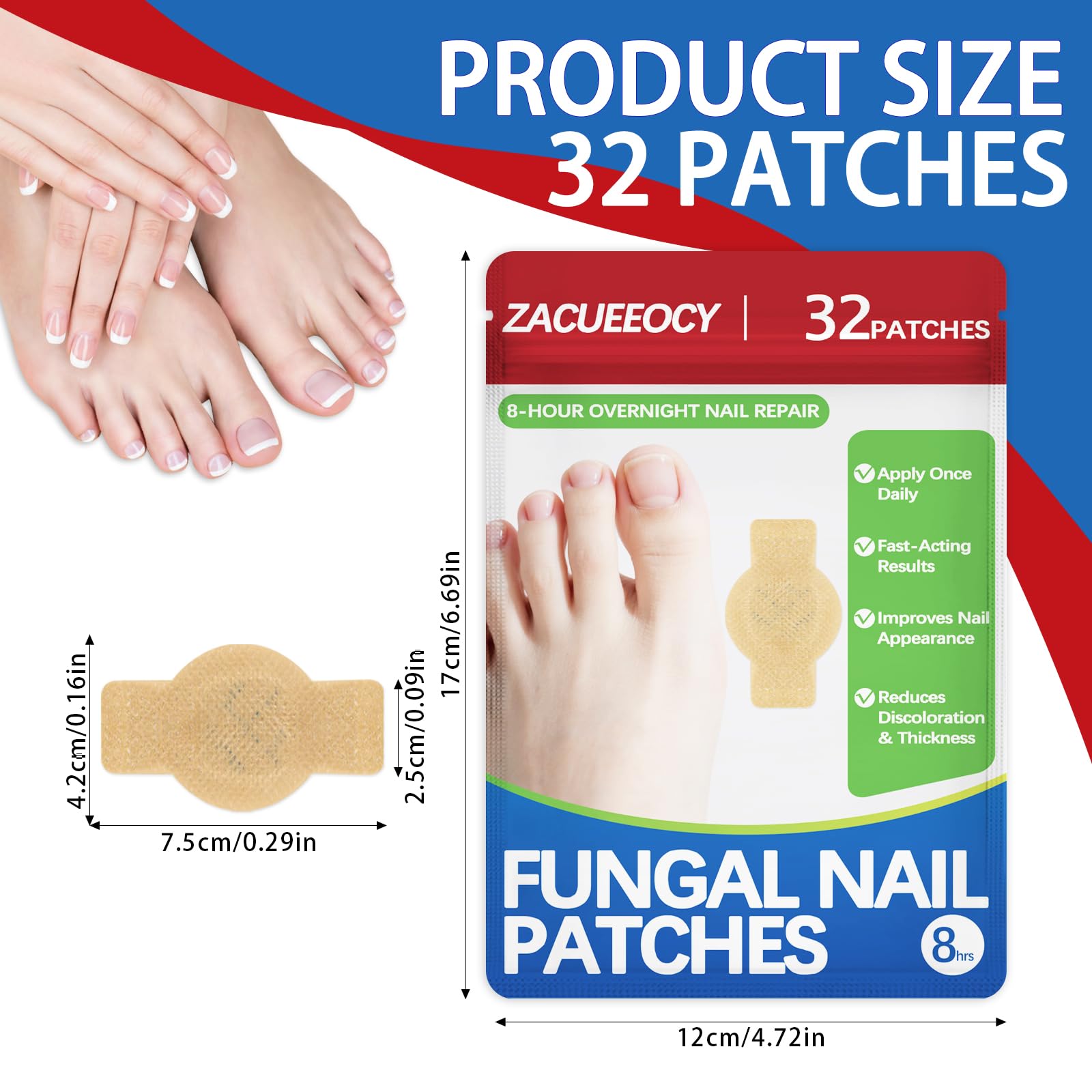 ZACUEEOCY Nail Fungus Patches close-up reveals breathable material for comfortable wear.