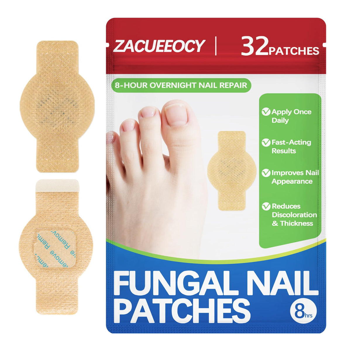 ZACUEEOCY Nail Fungus Patches pack shot shows compact, portable design for travel.