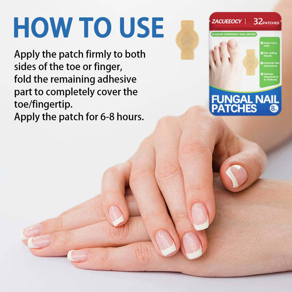 ZACUEEOCY Nail Fungus Patches packaging shows 32-patch kit.