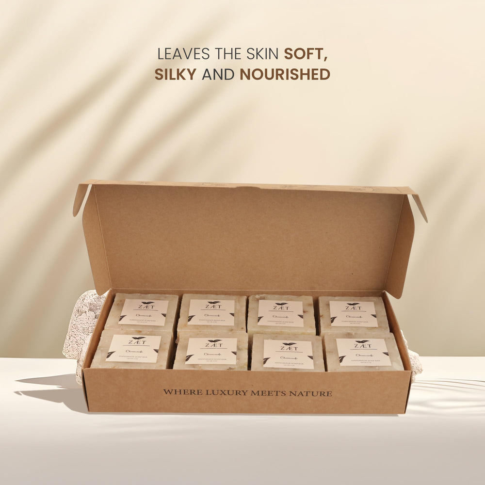 ZÆT Chamomile Soap Bar 8-Pack features olive and almond oils for nourishment.