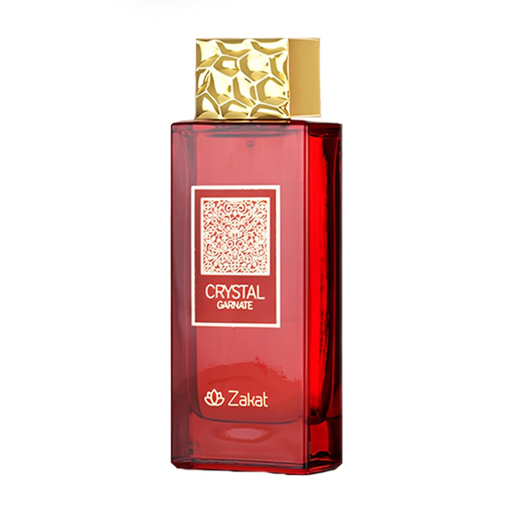 Zakat Crystal Garnate label close-up, signaling luxury and premium scent.