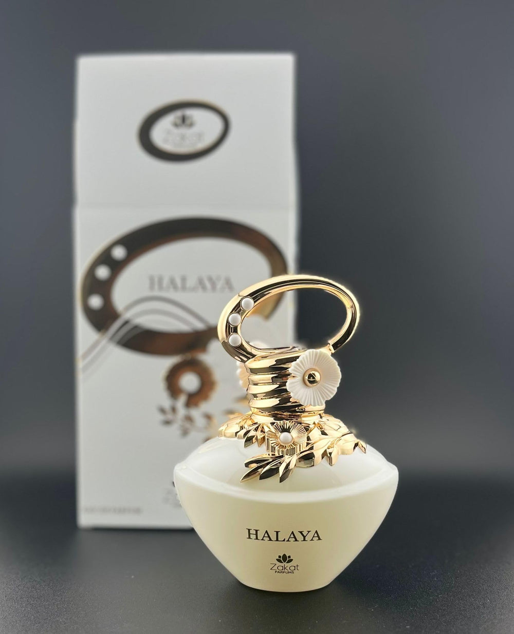 Zakat Parfums HALAYA cap with gold accent signals premium oriental floral perfume