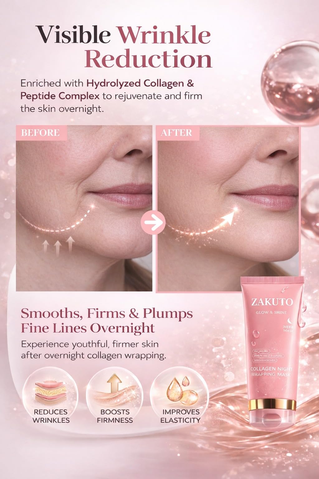 ZAKUTO Firming elasticity closeup suggesting improved skin feel after use.